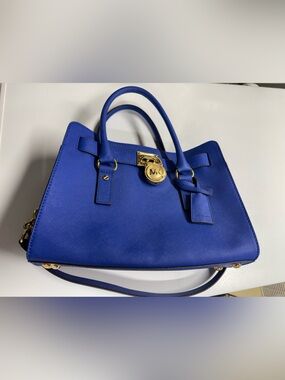 Michael Kors Saffiano Leather Satchel - Cobalt Blue with Gold Hardware